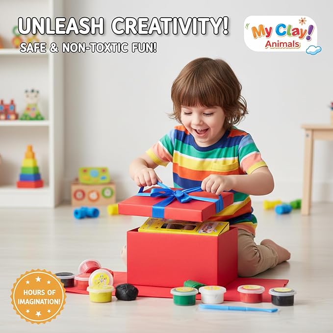 Air Dry Clay Kit, 5 Packs Modeling Clay Animals Kit for Kids, DIY Model Magic Clay with Tools & Tutorials, Soft& Non-Sticky, Safe& Non-Toxic Magic Clays, Creatible Art Crafts Toys Gifts for Boys Girls