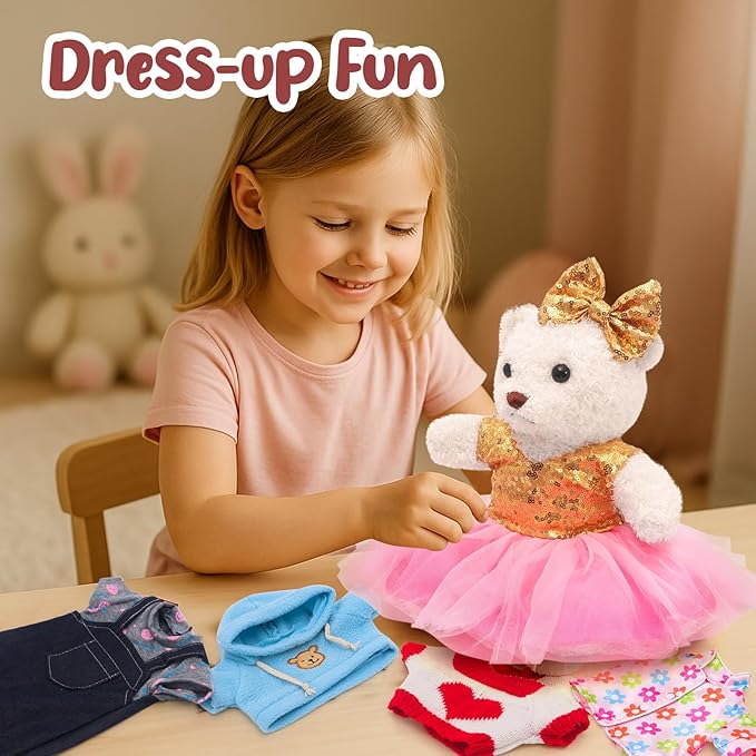 Bear Clothes Outfit with a Bear Doll, Fit Most 12-16 Inch Bears Stuffed Clothes Pajamas Plushy for Stuffed Bear