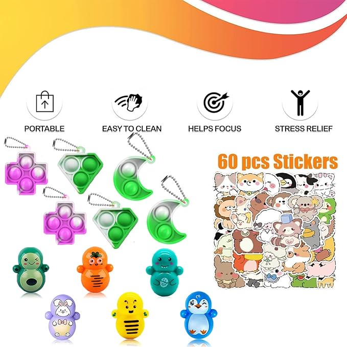 125 Pcs Party Favors for Kids 4-8, Pop Fidget Bulk Toys, Pinata Goodie Bag Stuffers, Treasure Box Toys, School Classroom Rewards, Treasure Chest Prizes, Goody Bag Filler