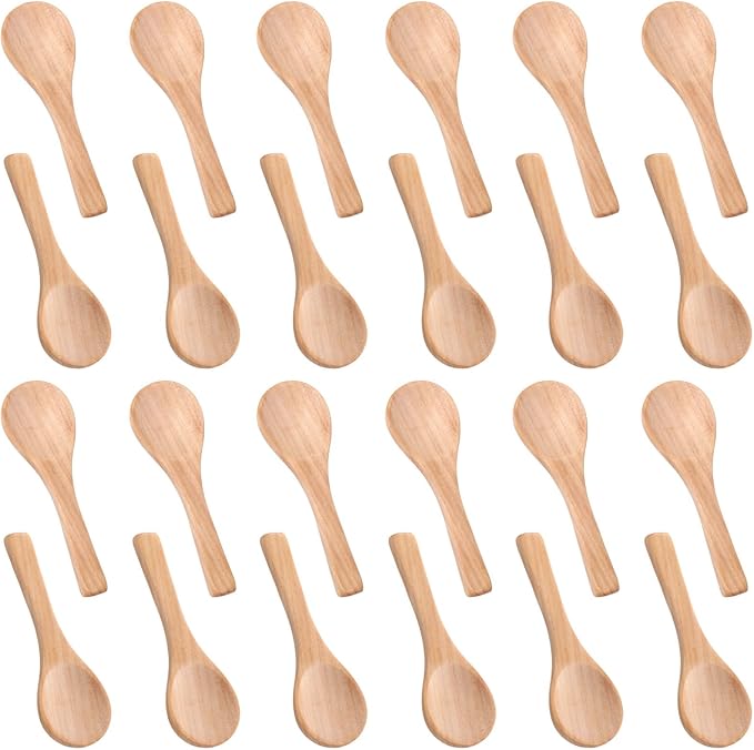 Boao 24 Pcs Small Wooden Spoons, 3.5'' L, Mini Wood Natural Tiny Spoons Wooden Little Teaspoons for Jars Sugar Creamer Honey Spices Salt Kitchen Supplies (Light Brown)、
