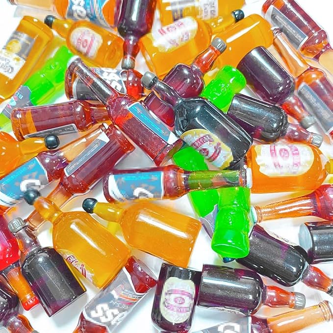 Borsgye 40 PCS Miniature Beer Bottles Mini Wine Drinks Glass Model Mixed Sets Simulation Instant Pretend Model Scene Resin Charms for Handcraft Scrapbook Phone Case Decor - Random 4