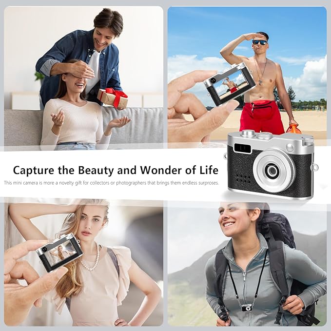 Mini Keychain Camera, FHD 1080p Mini Digital Camera with 32GB SD Card, 0.96" HD Display, 100 Mins Battery Life for Travel Recording Birthday Gifts (Vintage, Dark)