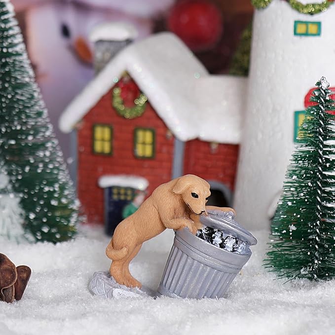 Christmas Village Accessories Ornaments Resin Christmas Village Sets Decoration for Xmas Festival Holiday (Dog Trash Can)