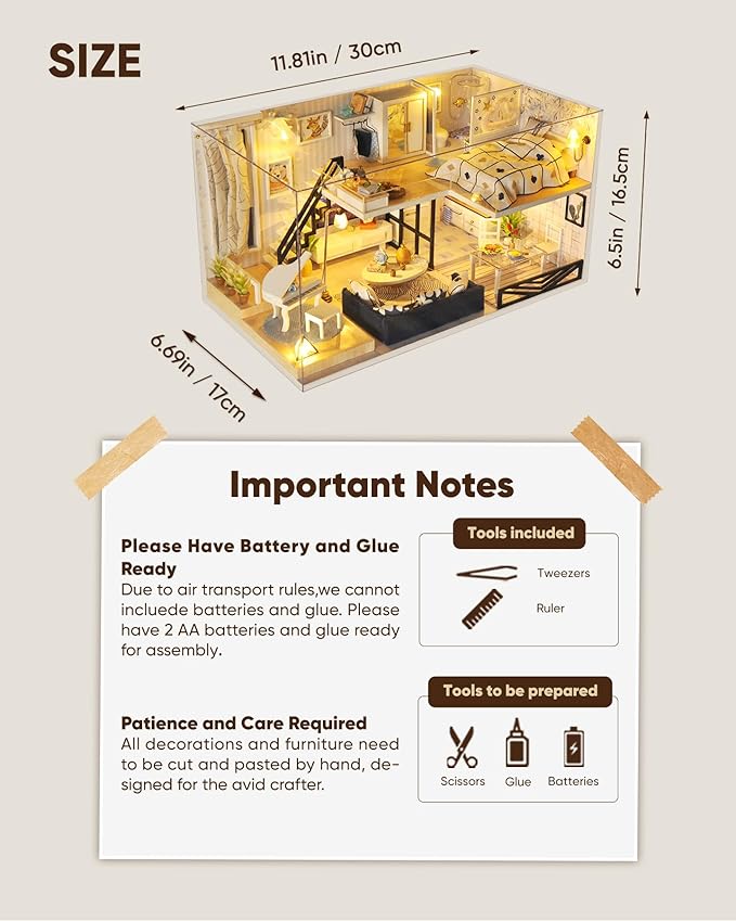 DIY Miniature House Kit, DIY Dollhouse Kit for Adults to Build, Mini House Kit with LED, Mayberry Street Miniatures, Ideal Gifts for Birthday, Halloween Christmas(Satisfied Apartment)