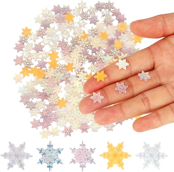 210pcs Mini Snowflakes, Resin Winter Miniature Snowflakes Ornaments Funny Small Tiny Christmas Decorations Suitable for Micro Landscape Garden Home Decor