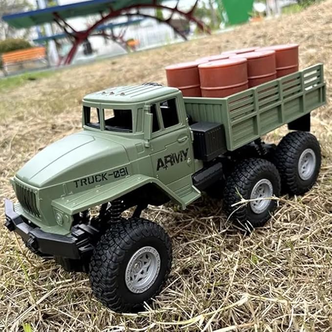 4WD Remote Control Military Truck for Kids 3-8,1:16 Off-Road All Terrain Rock Crawler with Lights, RC Army Transport Vehicle Toy with 2 Rechargeable Batteries, Birthday for Boys
