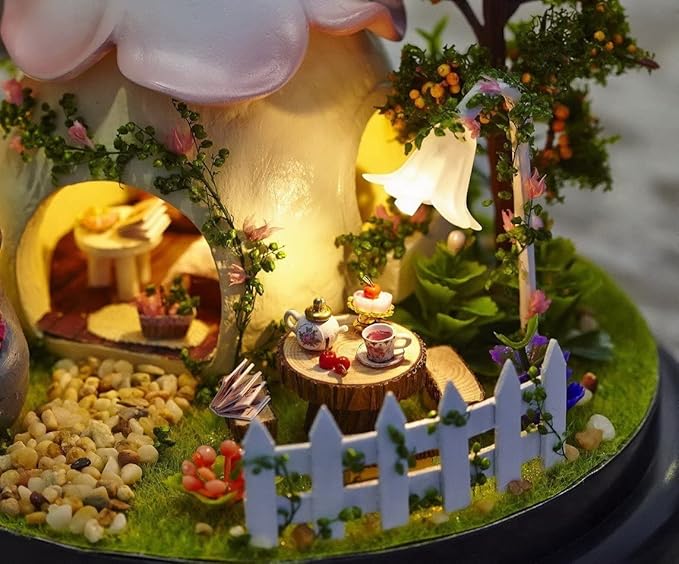 CUTEROOM DIY Miniature Dollhouse Kit Handmade Doll Houses Kit Plastic Dust Cover Snow House Kit LED Light & Music Box (B015)