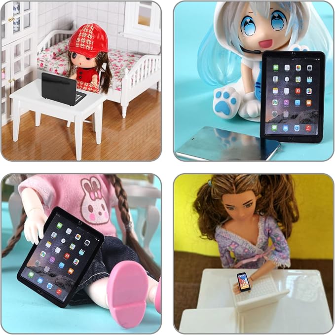 cobee 3Pcs Miniature Dollhouse Décor, 1:12 Metal Simulation Laptop Tablet Smart Phone, Mini- Dollhouse Miniatures Furniture Accessories, Doll House Miniatures Play Set (Black 3Pcs)
