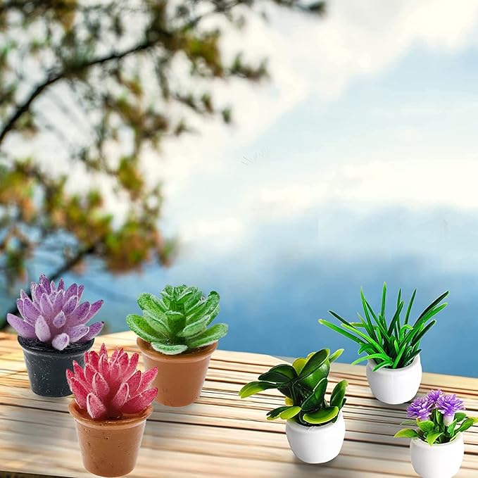 Cayway Dollhouse Plant Miniature 16 PCS Artificial Plant Tiny Bonsai Model Mini Flowerpot Fake Succulent Doll House for Garden Dollhouse Decorations