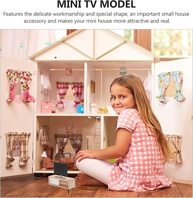 NUOBESTY Miniature Tv with Tv Cabinet 1 12 Scale Dollhouse Furniture Accessory for Kids Pretend Play Mini Fake Television Photo Prop Home Decor
