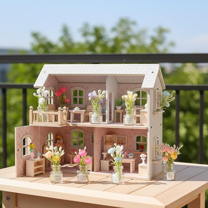 10 Pcs Miniature Dollhouse Plant Flowers, Small Glow in The Dark Glass Dollhouse Flowers, 1:12 Dollhouses Mini Vase with Flower, Faux Flower Model Dollhouses Decoration for Tiny Houses