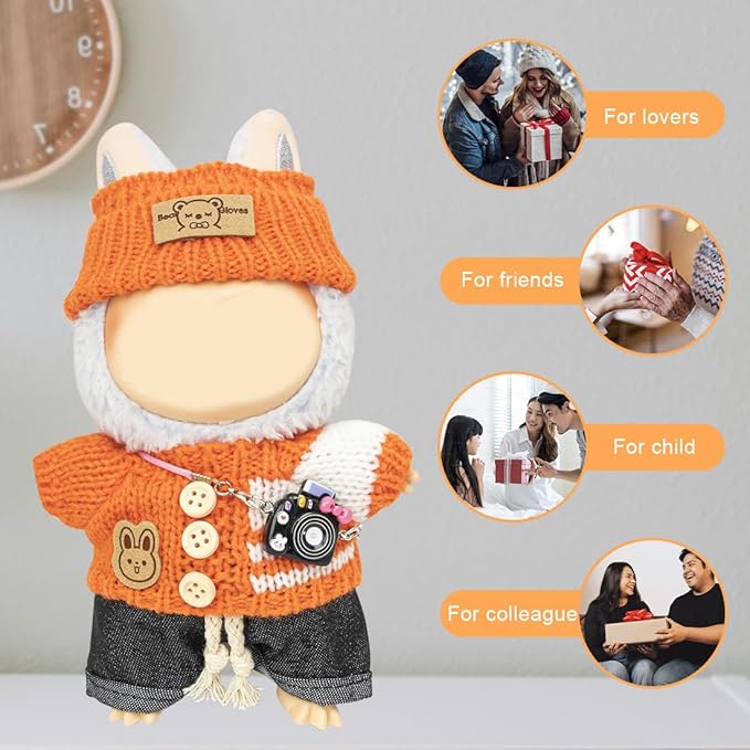 Clothes for Lububu 17cm Dolls(NO Doll) for Lububu Doll Outfits with Accessories Suit for Lububu Cute Stylish Dress Up Set Orange