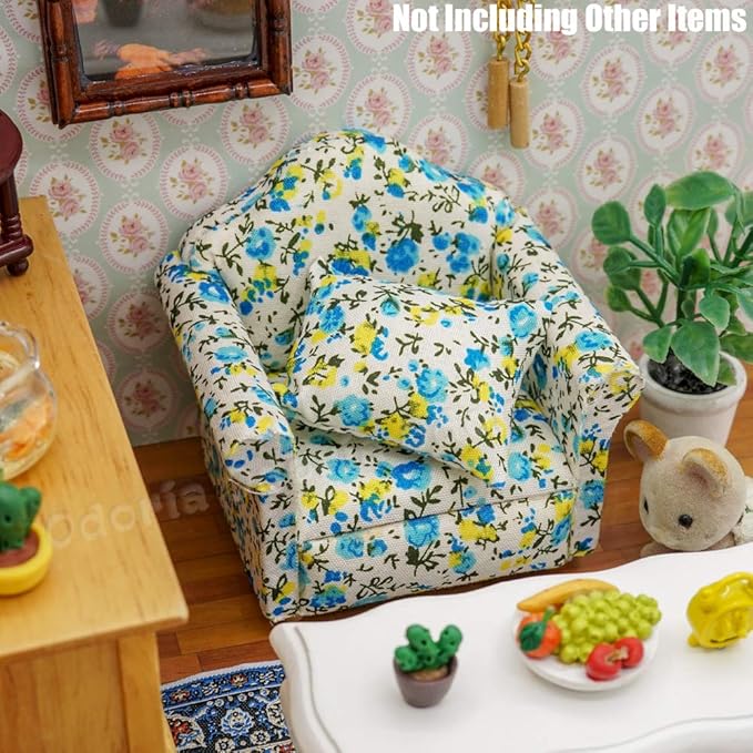 Odoria 1/12 Miniature Chair Armchair Dollhouse Furniture Accessories, Blue
