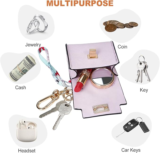 Mini Backpack Keychain, Leather Small Coin Purse for Women, Cute Hand Bag Charms with Key Holder & Twist-lock (Purple)
