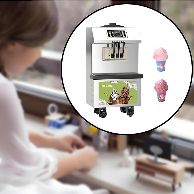 3Pcs Miniature Ice Cream Set – 1:12 Scale Realistic Mini Ice Cream Machine & 2 Ice Creams – Cute Dollhouse Dessert Accessories for DIY Micro Scenes, Mini Store, Kitchen & Dining Décor & Craft Projects