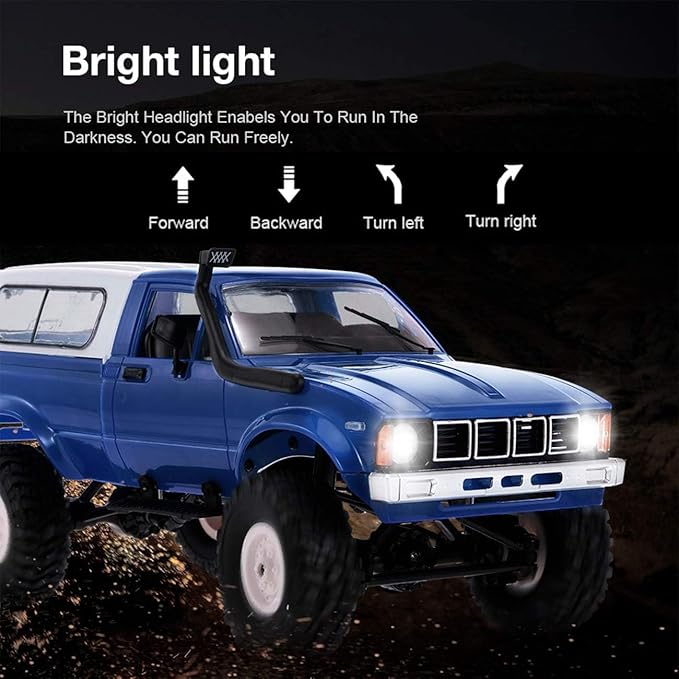 RC Crawler WPL C24 RC Rock Crawler RC Truck 4x4 Off Road RTR, 1/16 Scale Remote Control Truck All Terrain 2.4 Ghz with Proportional Steering LED Lights Hobby Toys Adult
