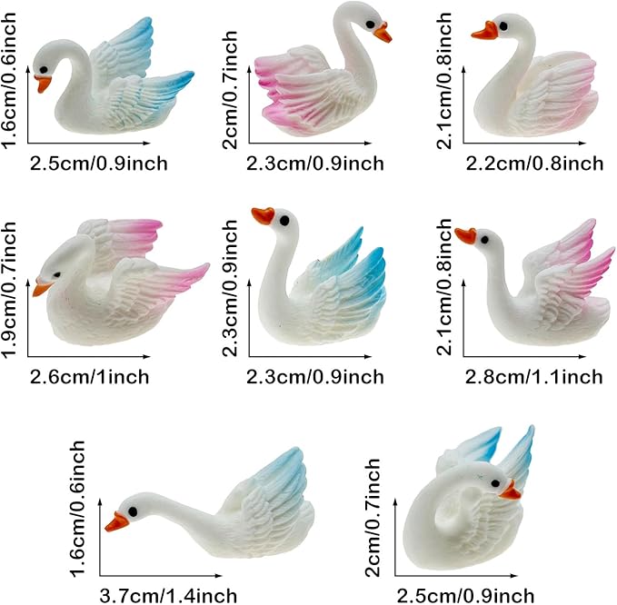 Cayway 16 PCS Miniature Swan, Mini Swan Decor Resin Swan Model Decorative Statues Fairy Garden Animals for Plant Pots Bonsai Craft, Micro Landscaping Decoration