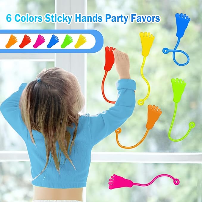 Sticky Hands Bulk 48PCS Kids Party Favors Foot Shape Stretchy Sticky Hand Fidget Toys Kids Birthday Goodie Bag Stuffers Treasure Box Toys for Classroom Prizes Party Supplies Easter Egg Fillers