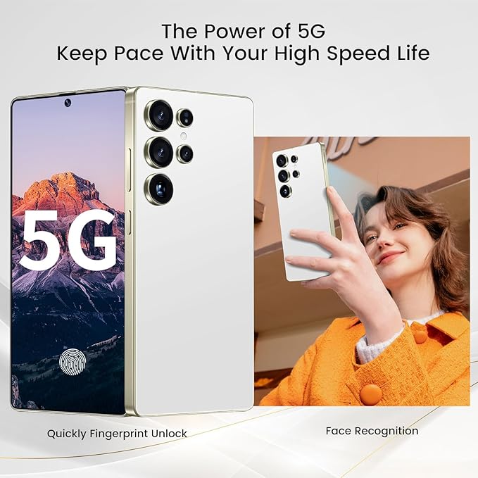 Bnjbmj I25 Ultra Flagship Killer Smartphone - Snapdragon 8 Gen 3, 16GB+512GB, Massive 6.99" FHD+ Display, 108MP+68MP Pro Cam, 7000mAh 2-Day Battery, Android 14, Includes Stylus Pen (White)