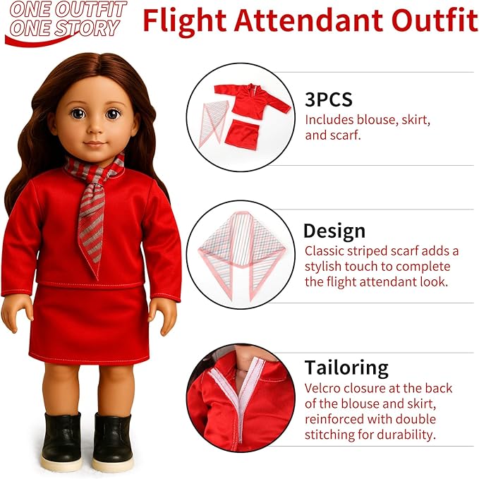20 Pcs Doll Clothes & Accessories for 18 Inch Dolls – Educational Role Play Gift Set for Girls with 5 Themed Outfits (Graduate, Doctor, Santa, Soccer Player, Flight Attendant), 2 Puppies & 3 Headbands