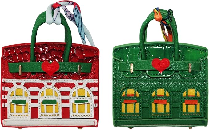 Buyborgood Women's 2 PCS Mini Tote Bag Charms Keychain Pouch Small Coin Purse Wallet (Red + Green)