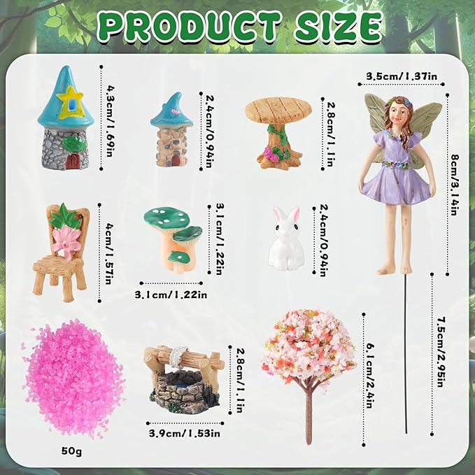 101 Pcs Resin Miniatures Figures Fairy Garden Kit, Fairy Garden Accessories Outdoor for DIY Dollhouse Micro Landscape