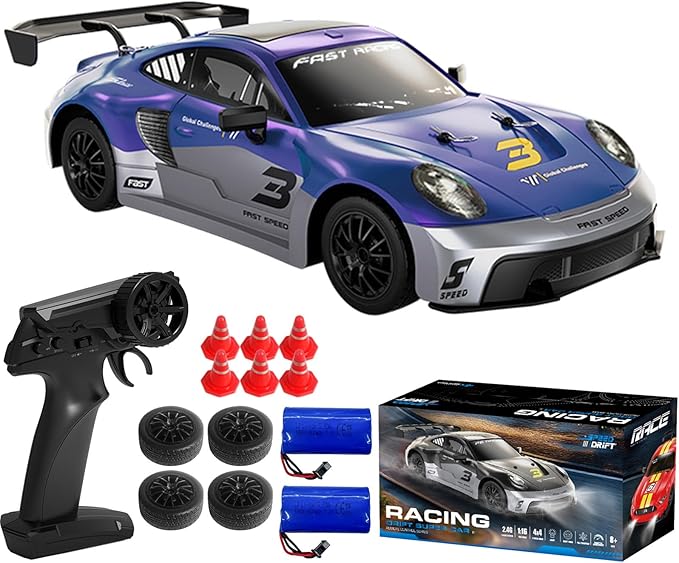 KF28 1/16 Scale Drift RC Car with Full Proportional RTR 2.4GHZ Remote Control and APP Control Speed Racing Cars (Blue)