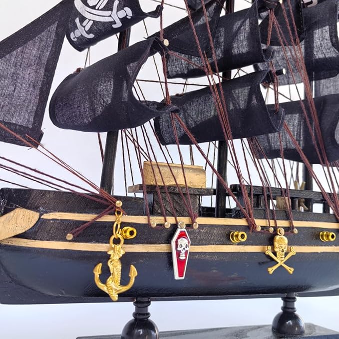 Handmade Crafts Sailing Ocean Theme Smooth Sailing Model Mediterranean Sailing Wooden Sailing Boat Suitable for Home Office Desktops (Black)