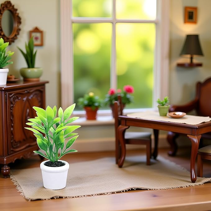 Green 1/12 Miniature Plants Dollhouse Decoration Accessories, DIY Doll House Kit