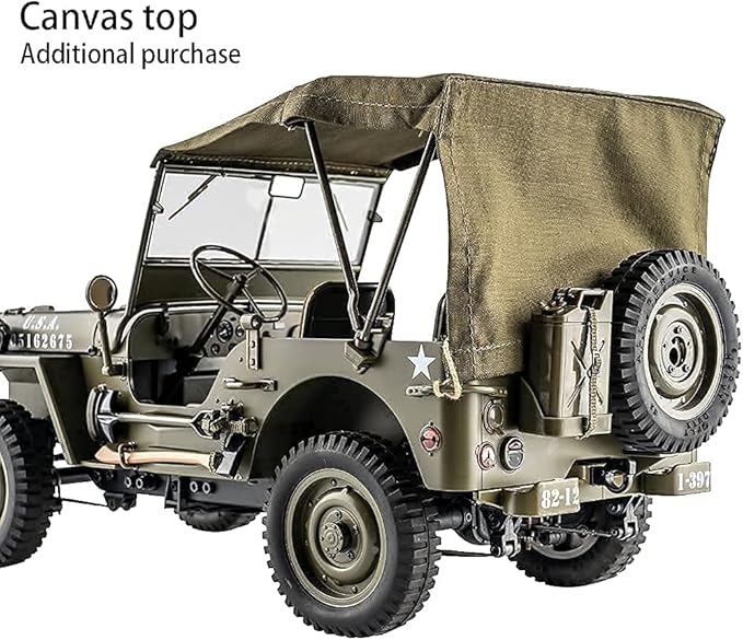 FMS Rochobby RC Car 112 1941 MB Scaler Willys Jeep Remote Control Crawler Military Truck 4x4 Offroad Vehicle with Transmitter Battery and Charger, Small, RC12001RTR Hunter Green