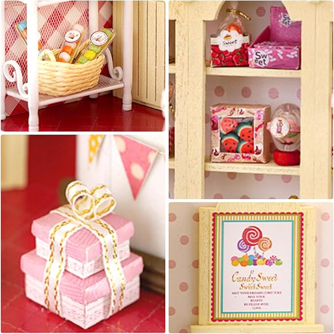 Miniature House Kit, Tiny House Kit with LED Light, DIY Mini House Building Kits for Adults to Building, Unique Gift for Birthday Christmas, Sweet House
