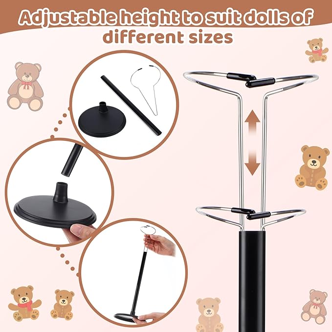 Yaocom 12 Pcs Adjustable Doll Stand Display Holder for 14 to 18 Inches Action Figure Stands with Expandable Waist Wire Bracket Support Dolls Display Rack for Home Shop Birthday Party(Black)