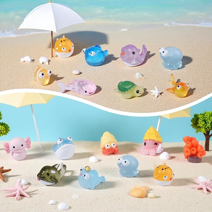 50 Pcs Mini Ocean Resin Animals Figures 50 Styles Tiny Sea Animal to Hide Little Animals Figures for Aquarium Decorations Fish Tank Ornaments Fairy Garden Miniature Landscape Dollhouse Accessories