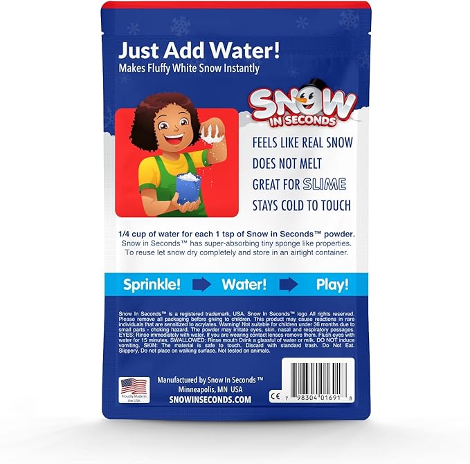 Snow in Seconds Small Instant Snow Artificial Snow - As Seen on Shark Tank - Make Cloud Slime