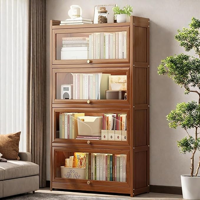 Display Cabinet with Acrylic Doors, 55" High Display Case, 4-Tier Curio Cabinet, Collectibles Toy Organizers Rack & Display Shelf, Bookcase for Home, Office, Study, Living Room