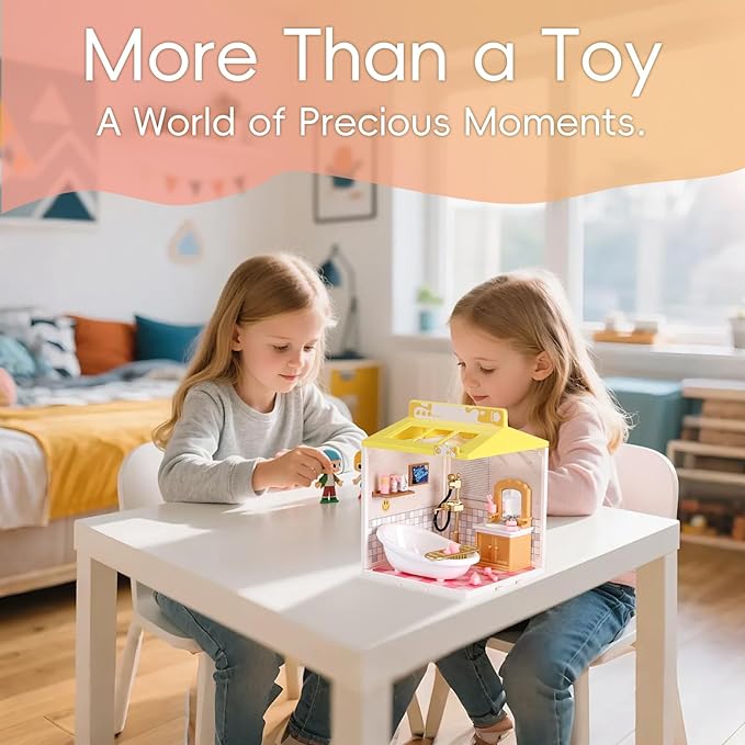 DIY Miniature House Play Kit,Playhouse Toys for Boys and Girls, Home Scene Toys, Suitable for Children Aged 345678, immersive Experience of Life Scenes (Sweet Bubbles Bathroom)