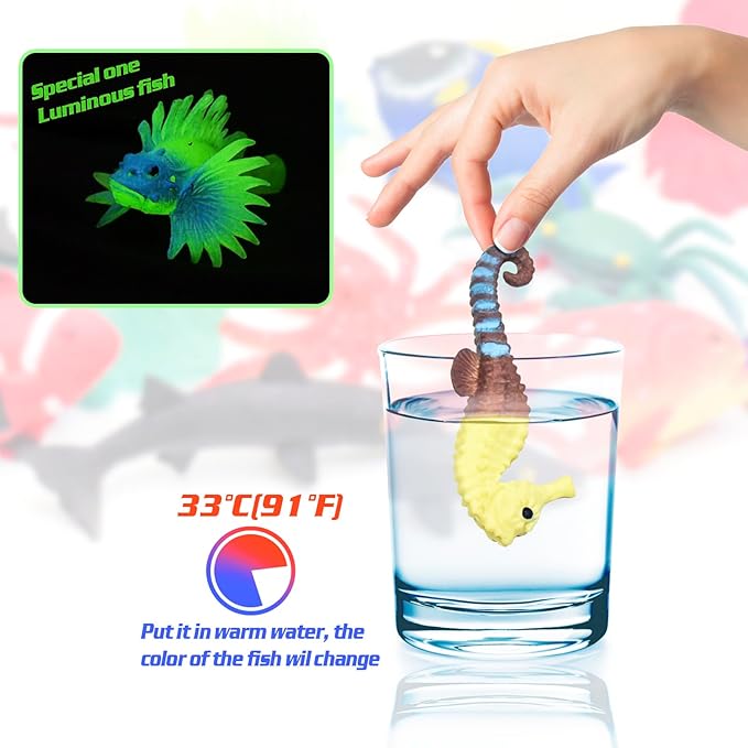 10 Pcs Fish Animal Figure Water Toys, Sea Animal Color Changing Toys, Sea Creatures for Kids 3 Years and up, for Themed Parties, Cake Topper, Kids Easter Basket