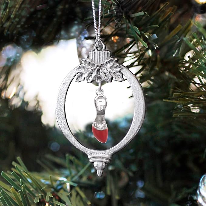 Inspired Silver - Red Heel Shoe - Silver Christmas Ornament - Unique Charm Christmas Tree Ornament - Holiday Hanging Decoration