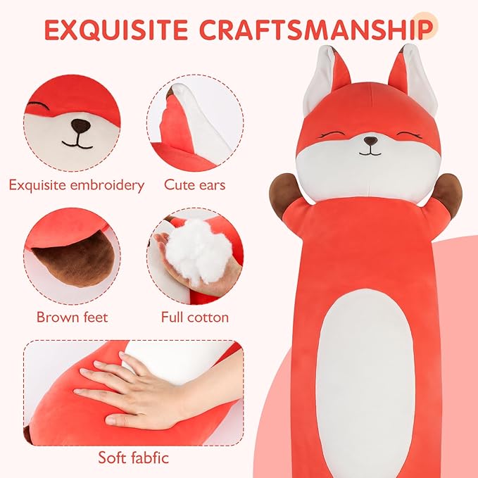 22 inch Orange Fox Stuffed Animal, Soft Long Pillow Doll, Cute Fox Plush Hugging Pillow Plushies Toy Gift for Kids, Boys Birthday,Valentine