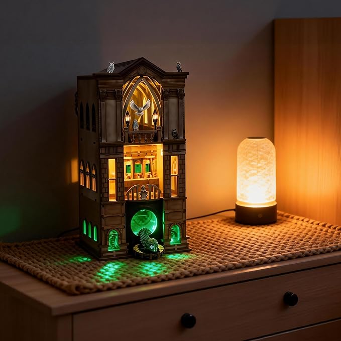 Book Nook Kit - DIY Magic Booknook for Adults & Teens, 3D Wooden Puzzle Bookshelf Insert with LED Lights, Unique Creative Craft Gift for Home Decor & Model Building