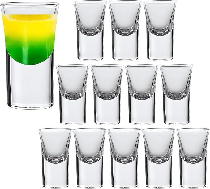 Mini Shot Glass Set, 0.5oz/15ml 12pcs Clear Bullet Cups with Heavy Base, Cute Whiskey Glasses Set Small Glass Cups, Perfect for Party, Bar, Club, Cocktail Favor Housewarming Gift