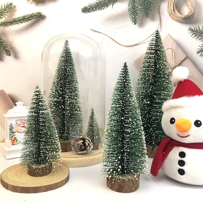 NotiGat 5pcs Small Christmas Tree Tabletop Decor mini Christmas Trees for Decoration Wooden Xmas Bottle Brush Tree Christmas for Village Holiday Party（4/6/8/10/12 inch）