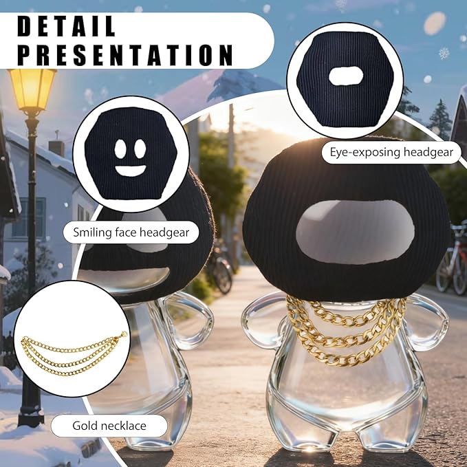 Funny Clothes for 6.7 Inch (17cm) Dolls(NO Doll),Thief Mask,Gangster Costume, Bandit Headband, Mask, Three Accessories in Total: Two Black Head Covers and A Three-Layer Gold Necklace