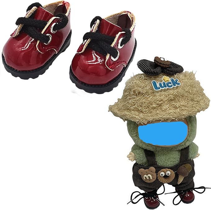 Faux Leather Miniature Shoes for 17/15cm Plush Dolls - Cute Monster Collectible Figure Accessories, Easy Fit Soft Stuffed Animal Boots (Wine Red, 17/15cm)