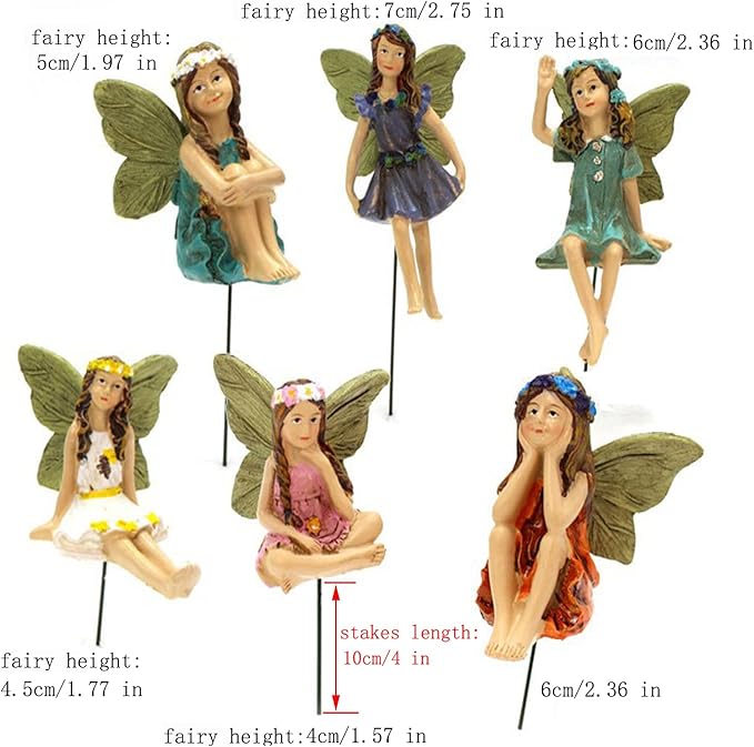 KOCNYDEY Miniature Fairies Figurines (6pcs) - Decor for Outdoor & Indoor Gardens & Homes, Vintage Resin, Lovely