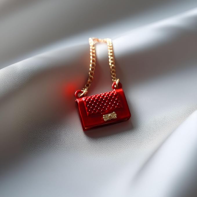 Miniature Red Quilted Handbag for 1:12 & 1:6 Scale Dollhouse, Classic Fashion Purse with Gold Chain, Realistic Diorama Accessory for Adult Collectors, Alloy Metal Construction