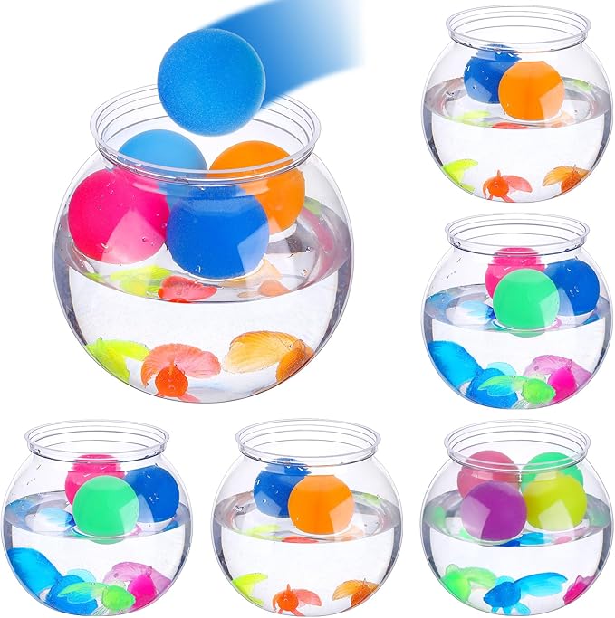 Jingmore 6 Set 30 oz Table Tennis Fish Bowl Carnival Game Favors with Bounce Round Bowls Multicolor Balls Gold Plastic Fish for Adults Carnival Game Party Activity Prizes