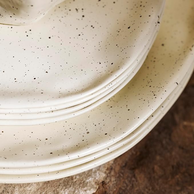 Stone by Mercer Project Atik Modern Stoneware 16-Piece Dinnerware Set, Plate and Bowl Set, Dish set for 4, Cream Speckled
