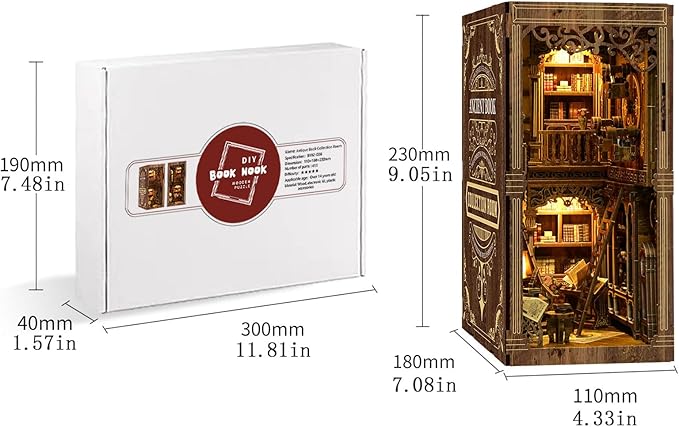 3D Wooden Puzzle Gift for Adults & Teens: Tiny House Book Nook DIY Miniature Dollhouse Model Kit with LED Lighting