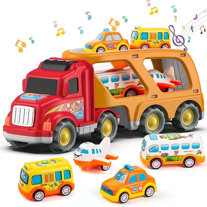 Veslier Toddler Toys Car for Boys Girls Age 2-4 3-5, 5 in 1 Carrier Transport City Vehicles Toys,Kids Toy Cars for Toddlers, Christmas Birthday Gift for Toddlers 3+.